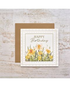 FLORAL SERENADE HAPPY BIRTHDAY DAFFODIL SCALLOP WITH GOLD FOIL CARD