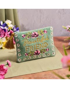 FLORAL SERENADE BEAUTIFUL FRIEND FLOWER EMBROIDERY AND GLASS BEADS COIN PURSE