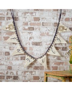 FAMILY TREE BUNTING CREAM LINEN WITH GREY POM POMS