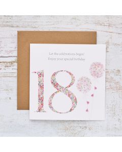 18TH BIRTHDAY CARD PINK DITSY FLORAL WITH BALLOONS