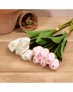 REAL TOUCH TULIP BUNCH 6 STEMS PINK AND WHITE 2 ASSTD