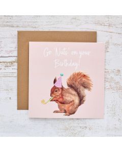 SQUIRREL BIRTHDAY CARD GO NUTS WITH PARTY HAT