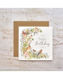 GARDEN BIRDS HAPPY BIRTHDAY BIRD FLORAL CARD