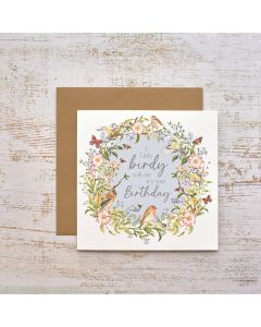 GARDEN BIRDS LITTLE BIRDY BIRTHDAY FLORAL WREATH CARD