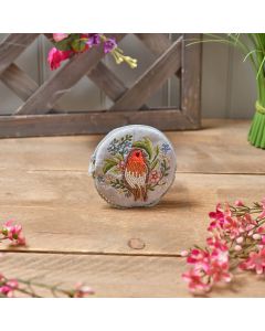 GARDEN BIRDS FLOWER EMBROIDERY AND GLASS BEADED ROBIN ROUND COIN PURSE