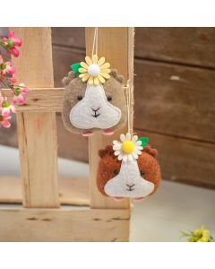 GUINEA PIG WITH FLOWER POLYESTER FELT HANGER 2 ASST