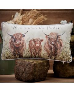 DOUGAL HIGHLAND COW CUSHION VELOUR FABRIC WHERE THE HERD IS SS25