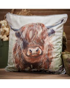 DOUGAL HIGHLAND COW CUSHION VELOUR FABRIC