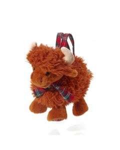 DOUGAL HIGHLAND COW BAG PLUSH FABRIC WITH TARTAN HANDLE