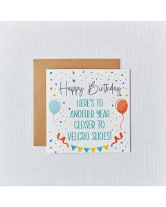 VELCRO SHOES BIRTHDAY CARD WITH BALLOONS AGE HUMOUR