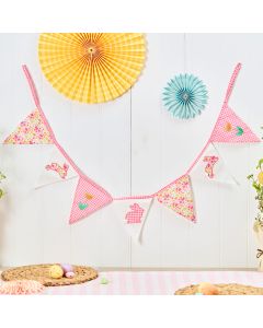 FLORAL APPLIQUE BUNNY WITH EMBROIDERED FLOWERS 7 FLAG BUNTING