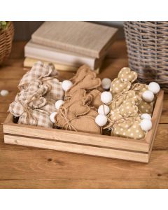 MINI FABRIC NATURAL BUNNY CUSHION 3 ASSTD 9DS TRAY 24 **