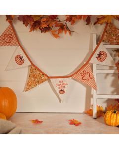 HARVEST HOME WELCOME TO OUR PATCH APPLIQUE POLYESTER/LINEN 7 FLAG BUNTING