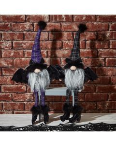 HALLOWEEN BAT GONK SHELF SITTER 2 ASSTD FABRIC WITH BOOTS & CHECK HAT