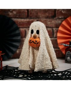 HALLOWEEN GHOST ORNAMENT WHITE FABRIC WITH PUMPKIN