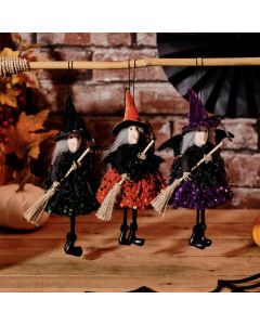 SPOOKTACULAR SEQUIN HANGING WITCH 3 ASSTD COLOURS