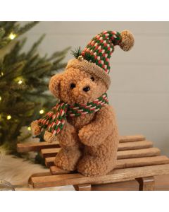 MERRY CHRISTMAS FEAST FABRIC STANDING BEAR WITH HAT AND SCARF ORNAMENT