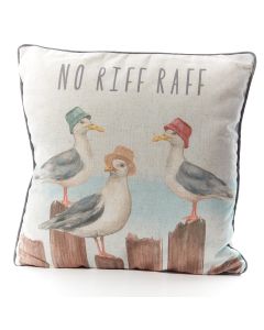 SEAGULLS IN HATS CUSHION WATERCOLOUR FABRIC NO RIFF RAFF