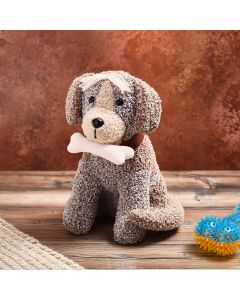 PAWS FABRIC MIXED GREY DOG DOORTSTOP WITH COLLAR AND BONE DETAIL