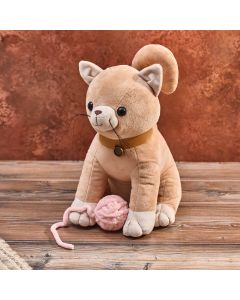 PURRS FABRIC DOORSTOP SOFT GREY FUR DOORSTOP WITH COLLAR AND BALL OF WOOL DETAIL