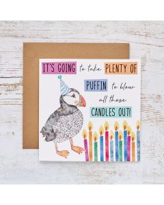 PUFFIN BIRTHDAY CARD WITH CANDLES