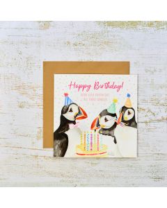 HAPPY BIRTHDAY GOOD LUCK PUFFIN ALL THOSE CANDLES OUT CARD