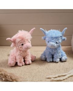 PLUSH HIGHLAND COW PINK AND BLUE 2 ASSTD SITTING