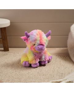 PLUSH RAINBOW HIGHLAND COW SMALL SITTING