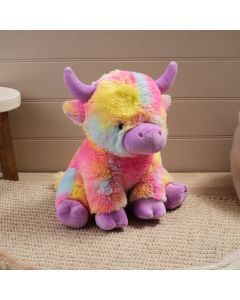 PLUSH RAINBOW HIGHLAND COW LARGE SITTING