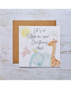 BABY CHRISTENING DAY CARD WHITE WITH ZOO ANIMALS
