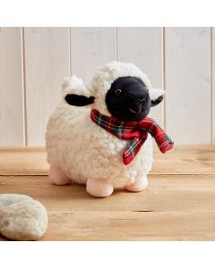 BLACK FACE SHEEP TOY SMALL WITH TARTAN SCARF PLUSH FABRIC