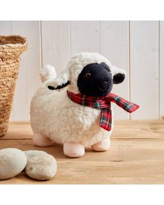 BLACK FACE SHEEP TOY LARGE WITH TARTAN SCARF PLUSH FABRIC