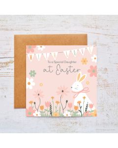 EASTER DAUGHTER CARD PINK WITH WHITE BUNNY & BUNTING