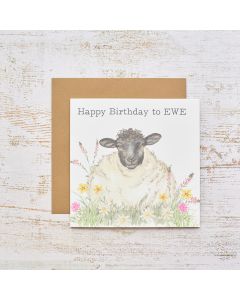 HAPPY BIRTHDAY TO EWE SHEEP WITH FLORAL CARD