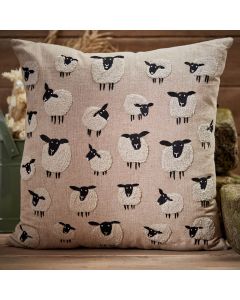 SHEEP REPEAT CUSHION NATURAL EMBROIDERED FABRIC 100% COTTON