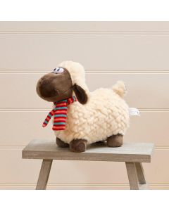 PLUSH STANDING SHEEP SOFT TOY WITH GOOGLE EYES AND STRIPED SCARF MEDIUM