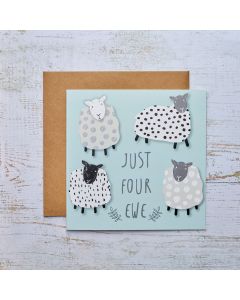 DOTTY SHEEP CARD JUST FOUR EWE LIGHT BLUE WITH SPOTTY SHEEP
