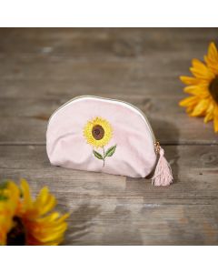 SUNLOWER PURSE PINK EMBROIDERED VELOUR FABRIC WITH TASSEL++
