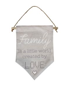 FAMILY PENNANT GREY EMBROIDERED CROSS STITCH FABRIC**++