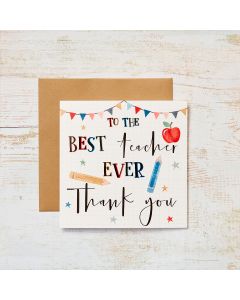 BEST TEACHER EVER CARD WITH BUNTING & APPLE