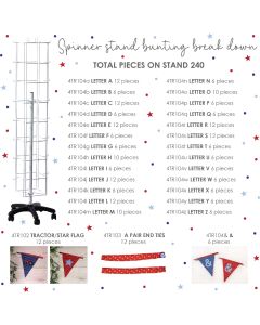 BOY BUNTING 240/9DS448A BLUE OR RED POLKA DOT LETTER SUPPLIED WITH WIRE SPINNING STAND.