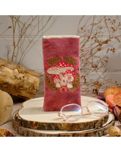 TOADSTOOL TALES VELVET GLASSES CASE WITH GLASS BEAD DETAIL AND EMBROIDERY