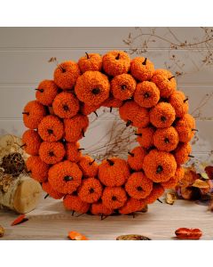 PUMPKIN BURNT ORANGE SHEARLING FABRIC LARGE WREATH