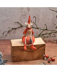 TOADSTOOL TALES TEXTILE MOUSE SITTING ON PUMPKIN ORNAMENT
