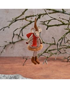 TOADSTOOL TALES TEXTILE MOUSE HANGER WITH BROWN HEARTS ON JUMPER