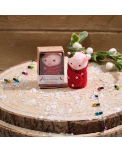 TINY WORLD CHRISTMAS PIG IN BLANKET KEEPSAKE WITH GIFT BOX POLYESTER FABRIC