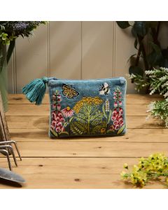 WILDFLOWER WITH BUTTERFLY AND BEE TASSEL POUCH WITH EMBROIDERY AND BEAD DESIGN