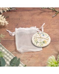 WEDDING BRIDESMAID EMBROIDERY AND GLASS BEADS POCKET MIRROR WITH VOILE POUCH