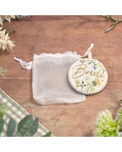 WEDDING BRIDE EMBROIDERY AND GLASS BEADS POCKET MIRROR WITH VOILE POUCH