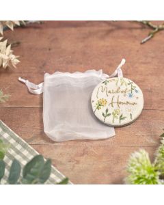 WEDDING MAID OF HONOUR EMBROIDERY AND GLASS BEADS POCKET MIRROR WITH VOILE POUCH